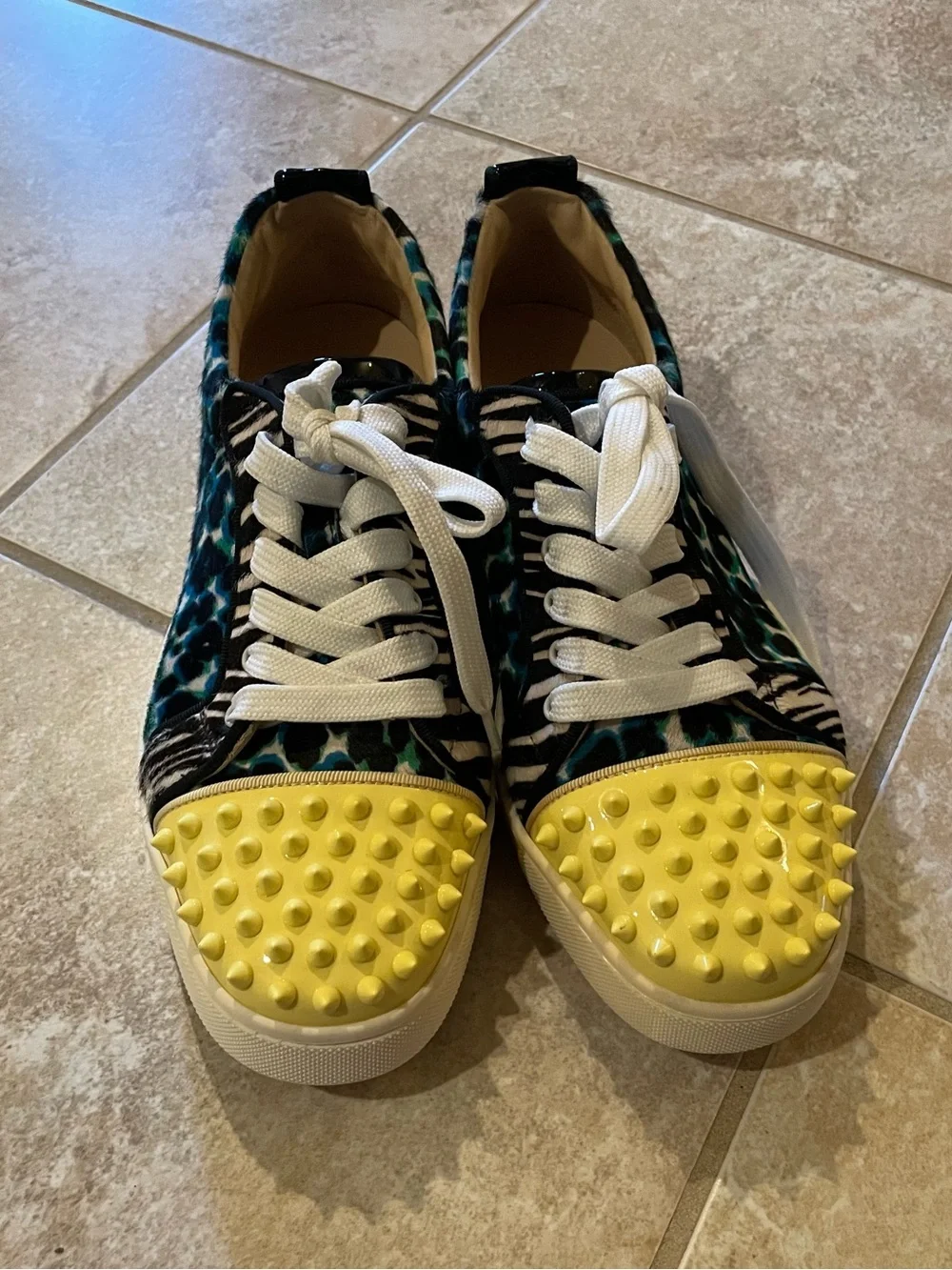 Christian Louboutin Spike Sneakers in Yellow Leopard Print